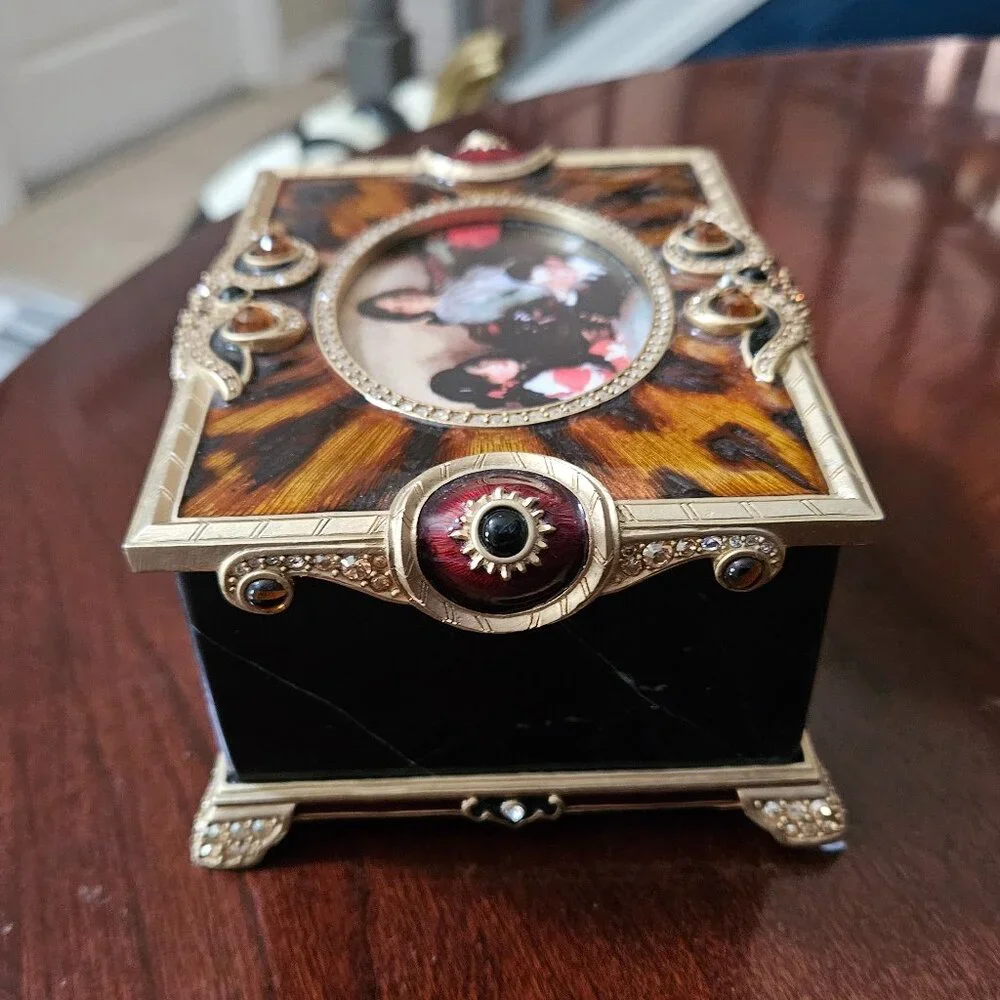 RARE 2n1 JAY STRONGWATER TORTOISE JUNGLE ENAMEL CRYSTAL JEWELRY PHOTO BOX OBJET